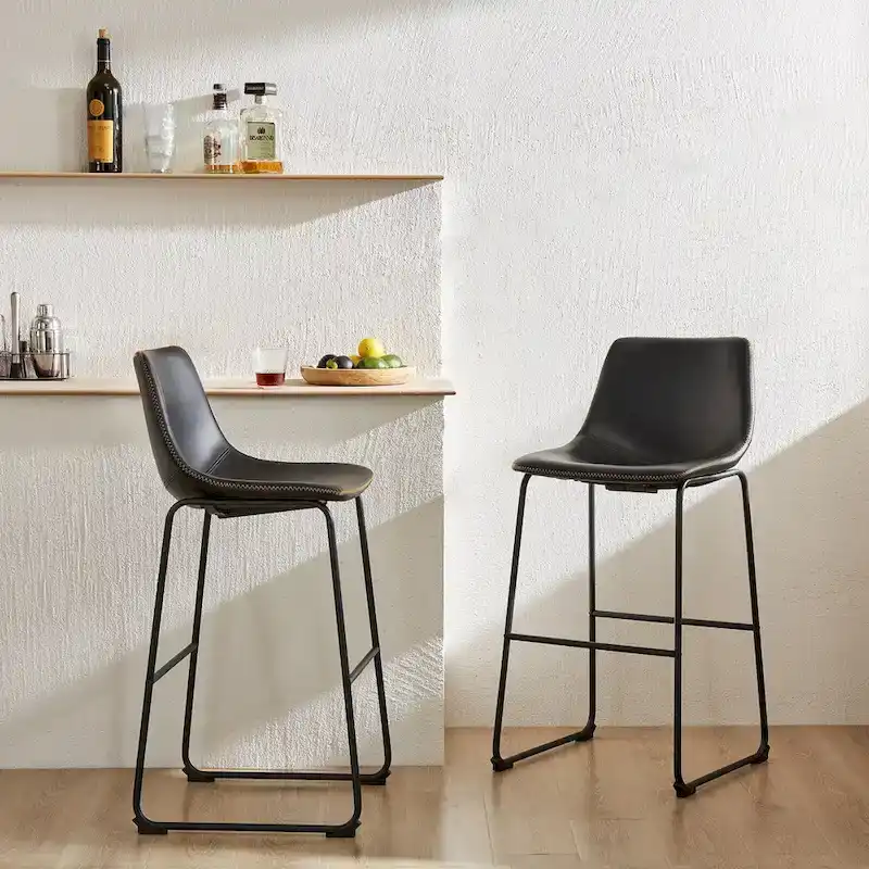 30 Counter Height Bar Stools, Modern Faux Leather High Barstools with Back and Metal Leg, Set of 2