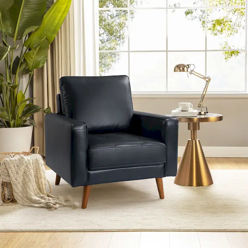Elizabeth Mid-century Genuine Leather Arm Chair by HULALA HOME