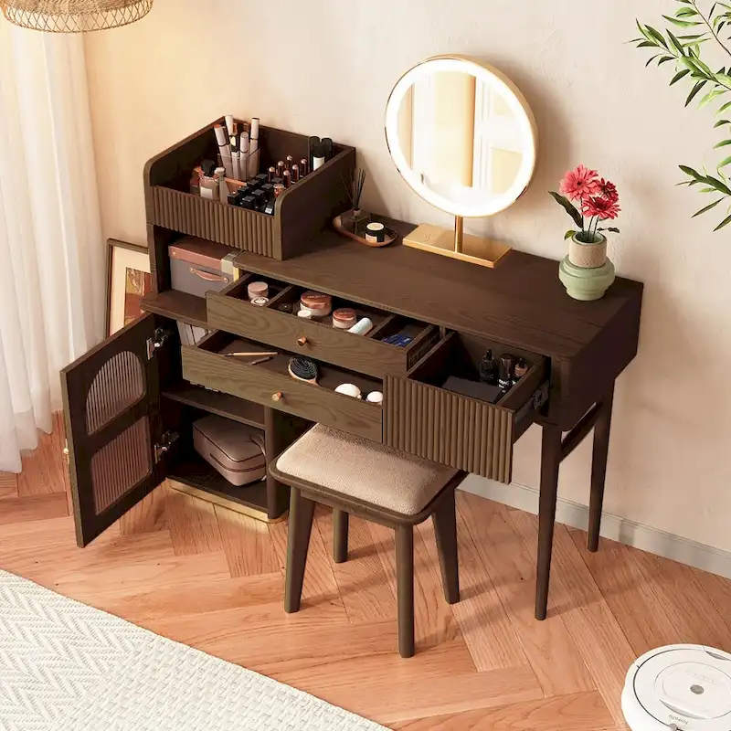 Vanity Set Makeup Table with 3 Drawers, Wood
