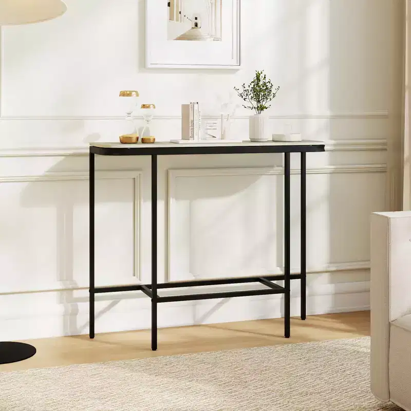 Costway Entryway Table with Faux Marble Top and Metal Frame, Behind Couch Table for Hallway White and Gold/Gray and Black