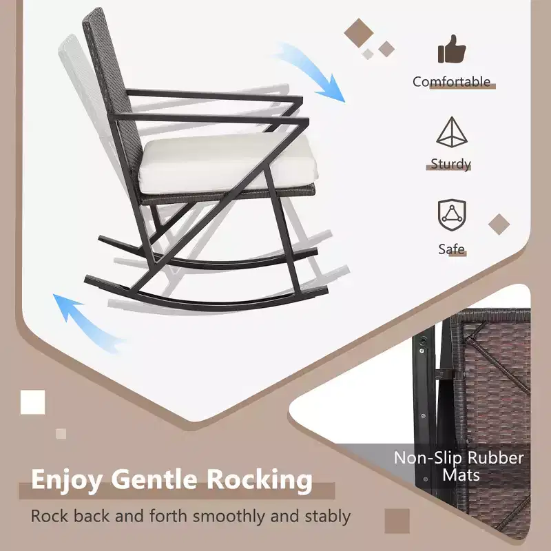 Costway 3PCS Patio Rattan Wicker Rocking Chairs Table Bistro Set Cushioned Rocker Garden