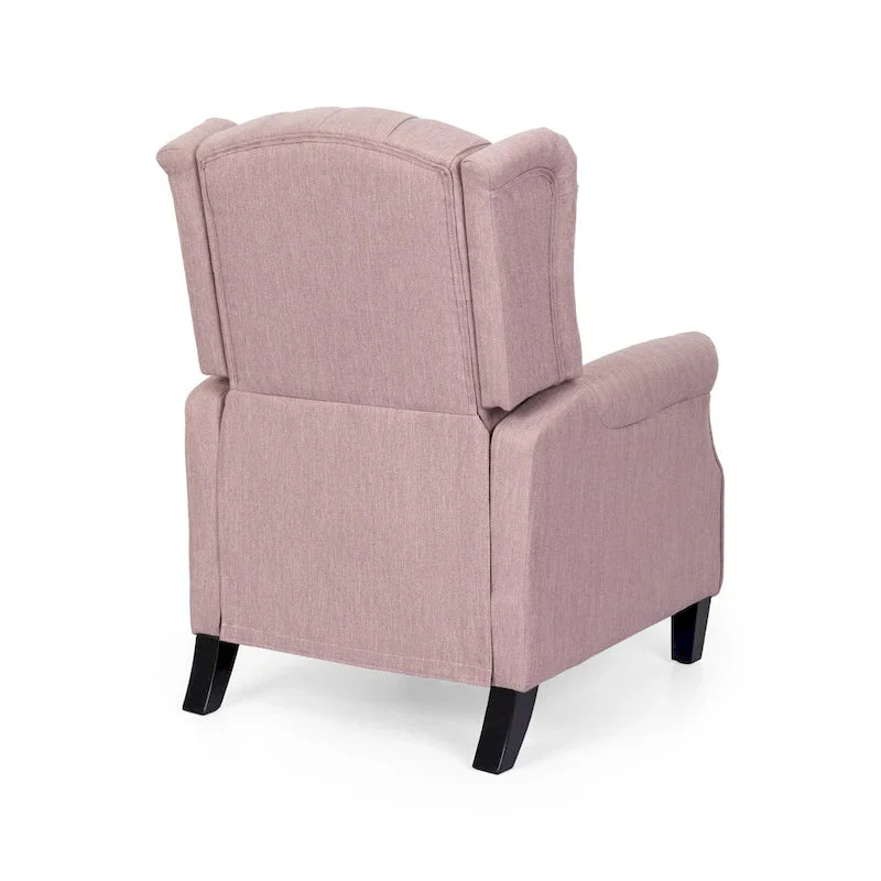 Modern Wingback Push-Back Recliner with Footrest, Button-tufted, Birch Legs