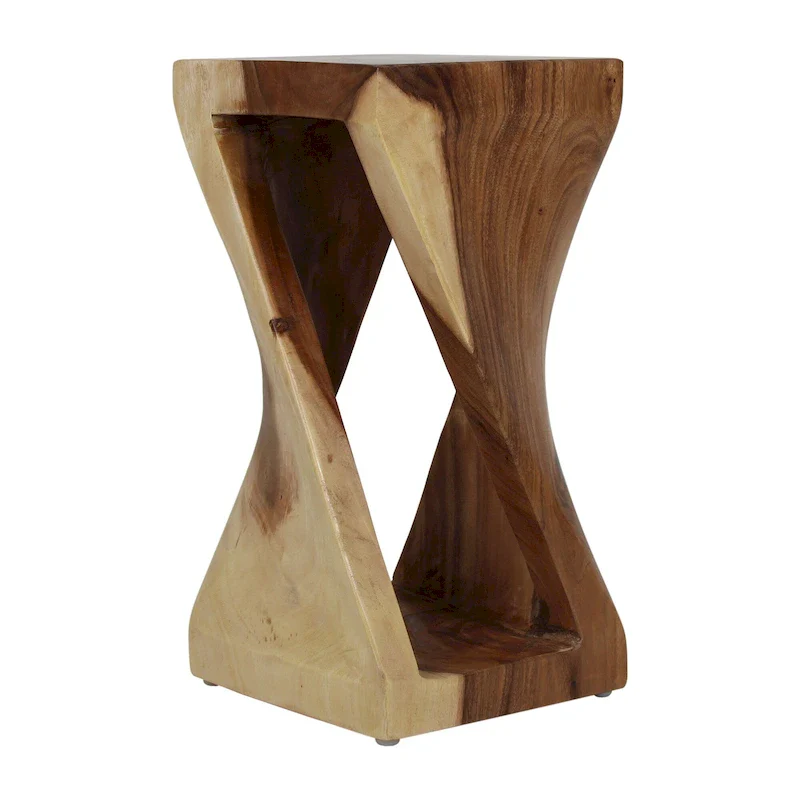 Wood Sculpted End Table, Natural/White Wash, Rustic, Single