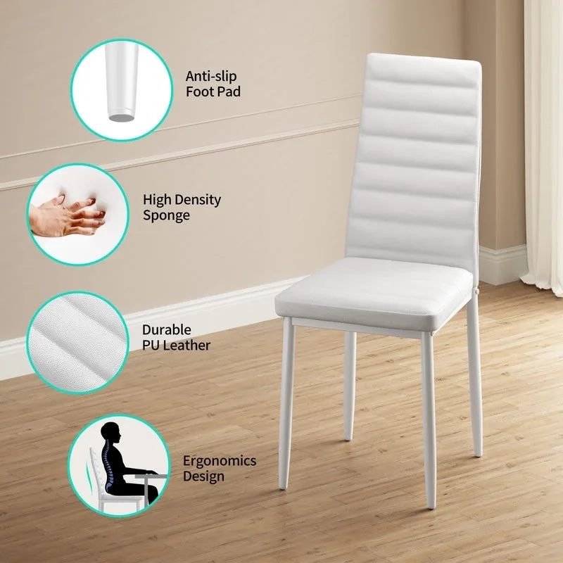 5 Pieces Glass Dining Table Set, 4 Person Modern Home Kitchen Chairs with High Back PU Leather Dining Chairs