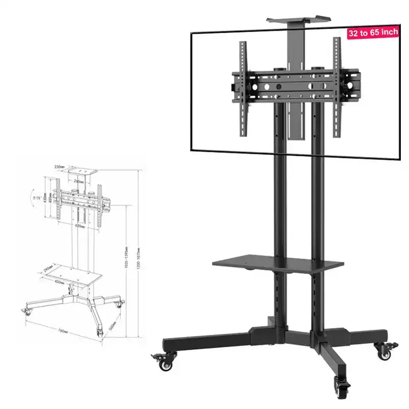 COZONY Mobile TV Cart Rolling Stand, Holds 32-65 TVs up to 110LBS, Height Adjustable, Black