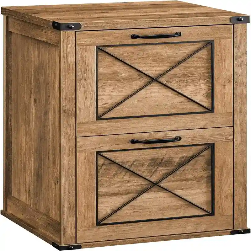 Honey Brown 2-Drawer File Cabinet, Farmhouse Style, Wood Finish