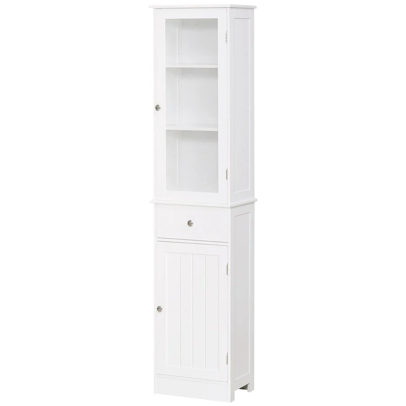 Slim Bathroom Storage Cabinet, Tall Bathroom Cabinet,Narrow Linen Tower with Acrylic Door,Drawer and Shelves