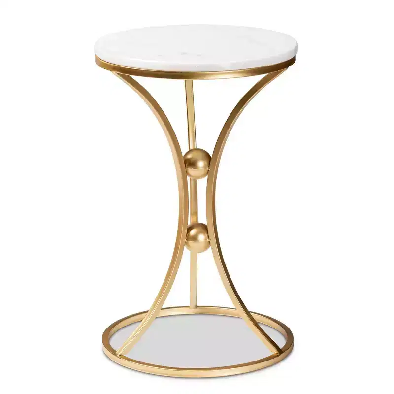 Baxton Studio Tarmon Metal End Table with Marble Tabletop Gold: Chic, Symmetrical Design, No Assembly Required