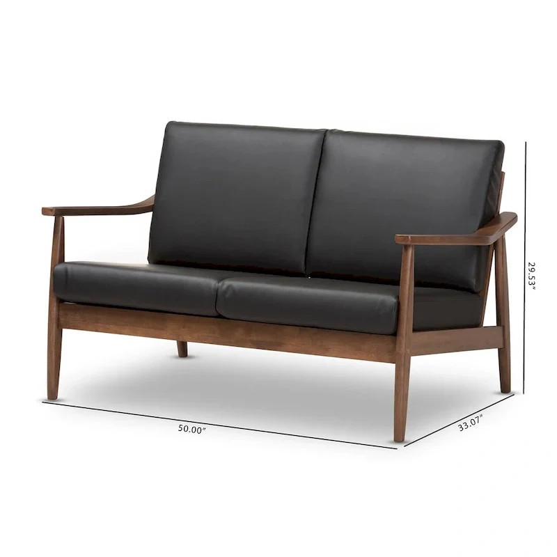 Brown Mid-Century Loveseat with Walnut Frame - Seats 2