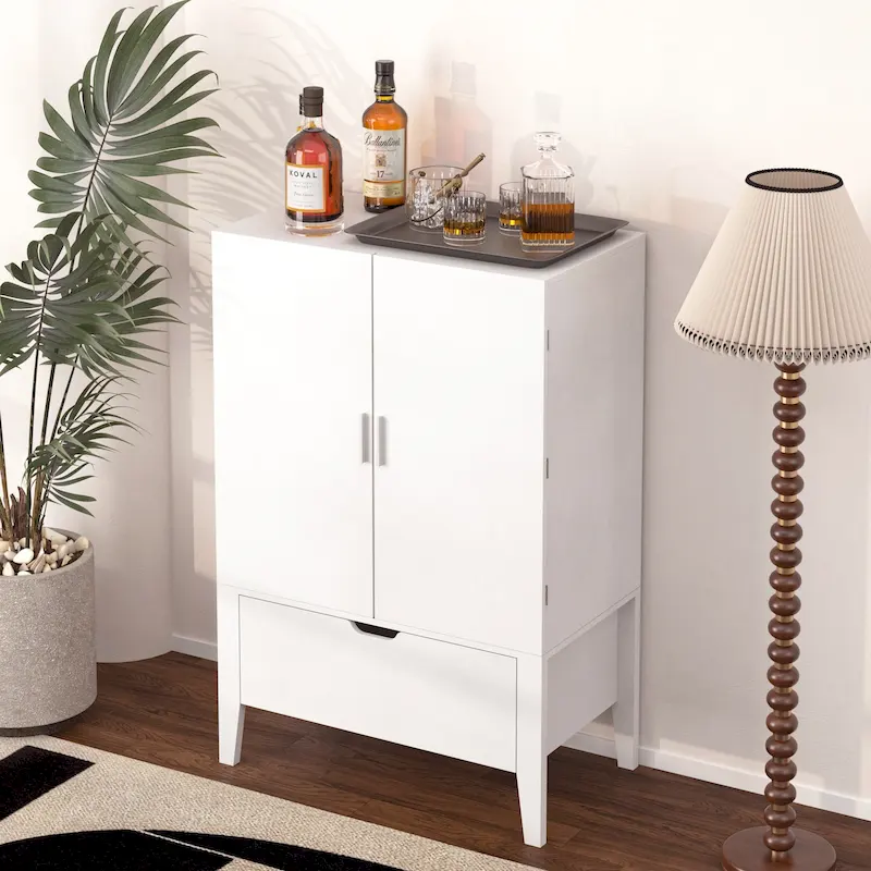 Brown+White / Black+Brown Industrial Style Sideboard with Wine Rack & Stemware Holder, for 1