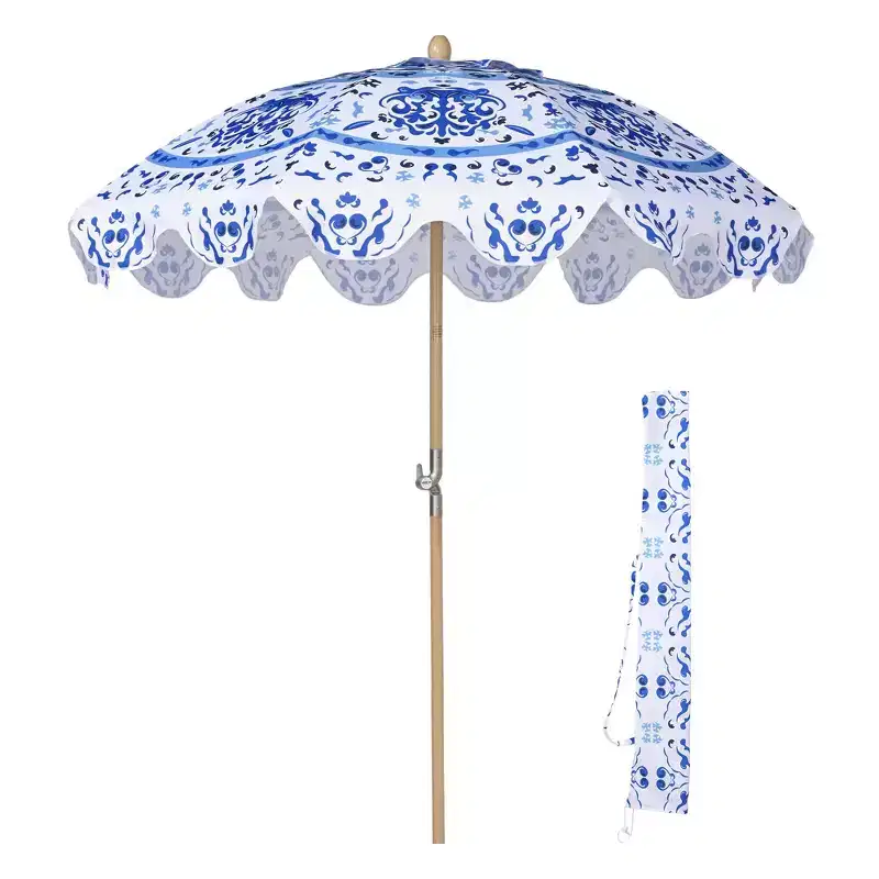LAGarden Our Beach Portable Umbrella for Sand Beech Wood Pole Carry Bag