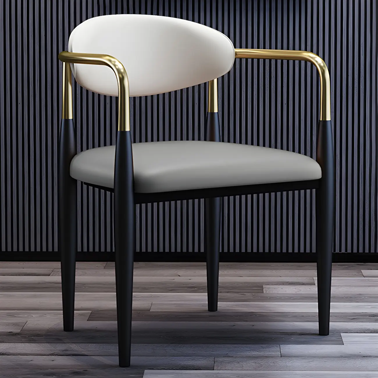 Curved Metal Legs Faux Leather Armrest Dining Chair