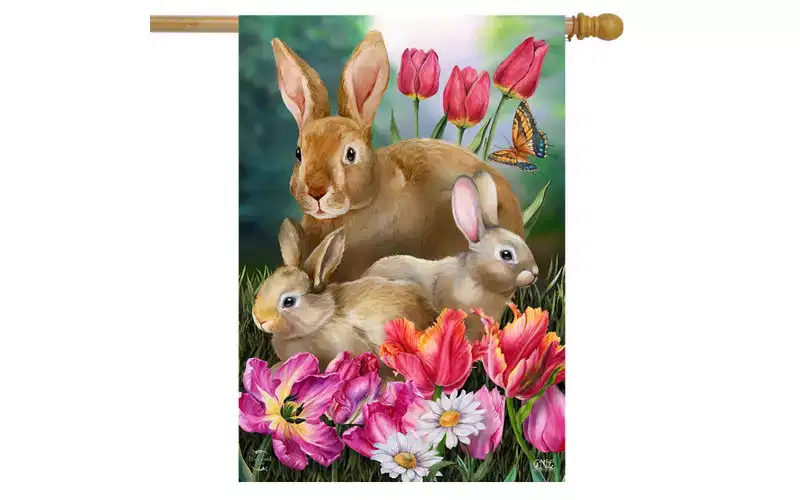 Briarwood Lane Spring House Flag 40x28 For Outdoor Bunny Family For Spring House Flag