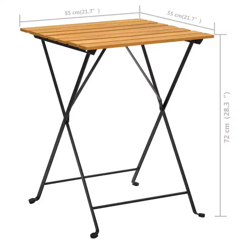 vidaXL Bistro Table And Chair Brown and Black Solid Acacia Wood Medium