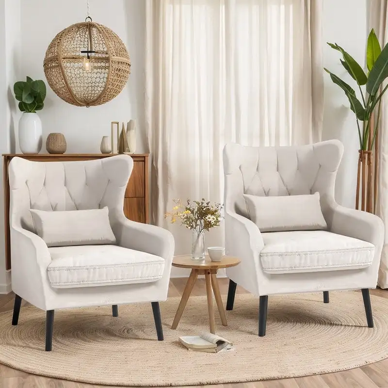 Velvet Accent Chair Comfy Oversized Reading For Living Room(Set of 2)