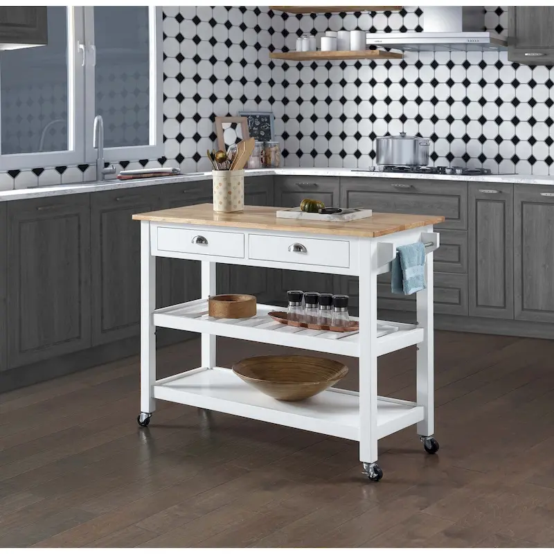 3 Tier Butcher Block Kitchen Cart with Drawers