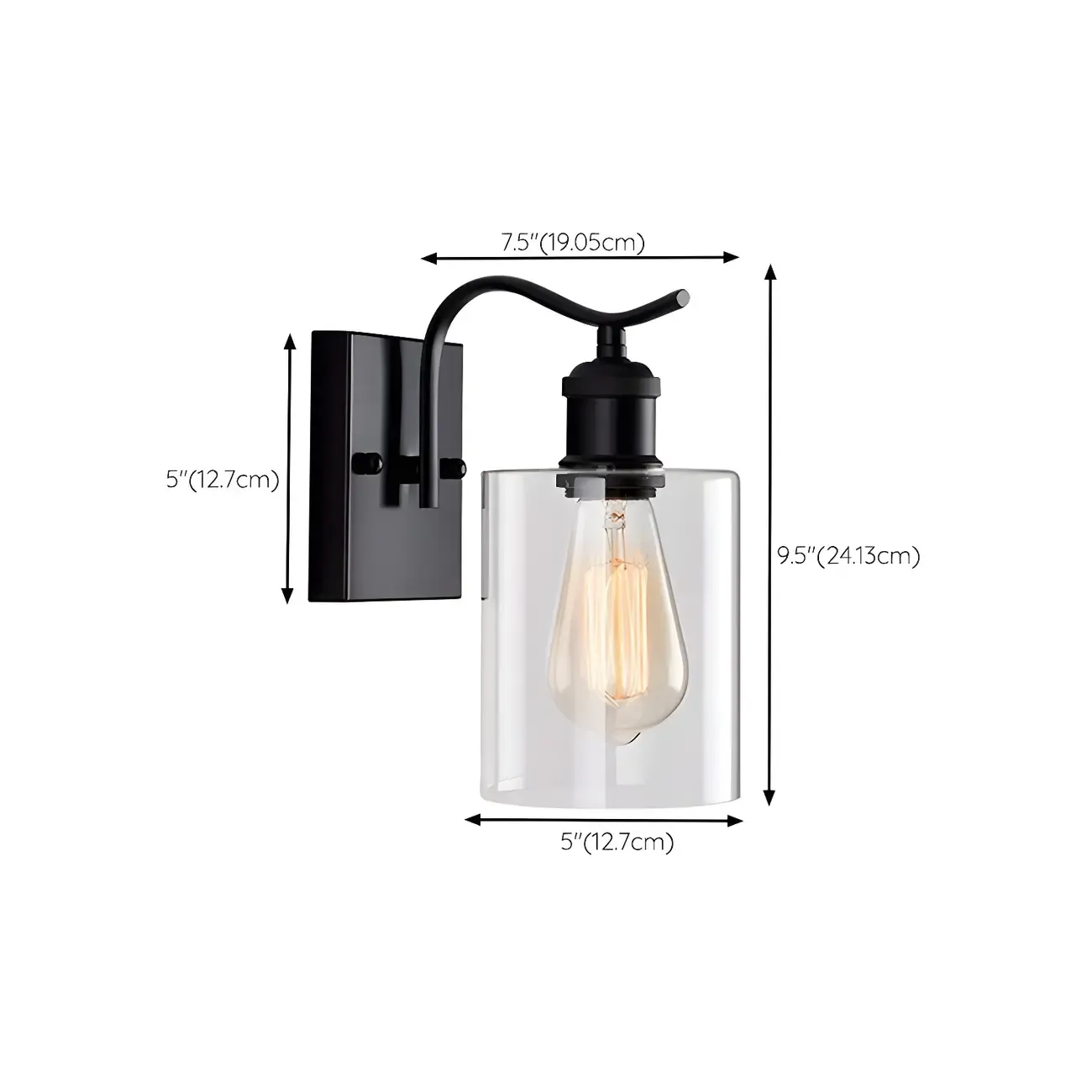 1-Light Modern Metal Cylinder Glass Bathroom Vanity Light