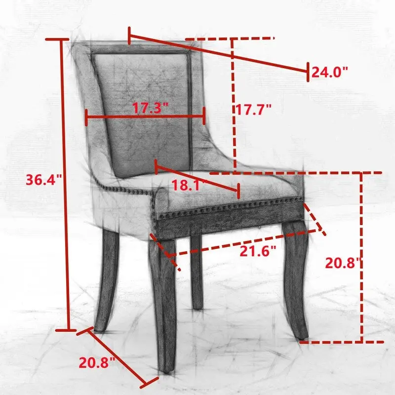 Thickened Fabric Dining Chair with solid wood legs, Set of 2