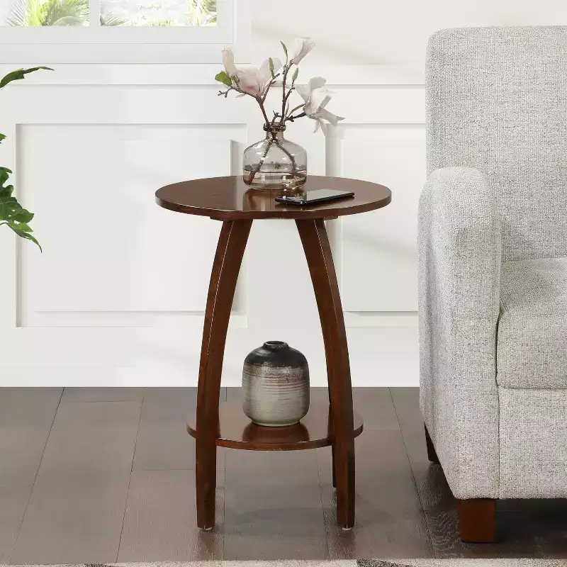 HomeStock Belmont End Table with Shelf Solid Wood Two-Tier Storage Scandinavian Modern Design Accent Furniture for Stylish Interiors