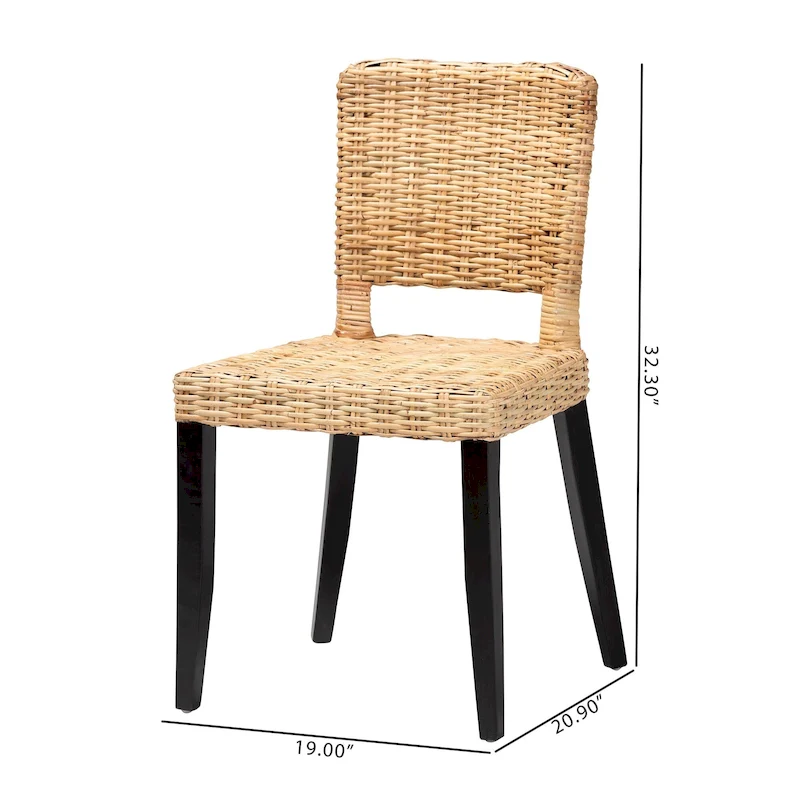 bali & pari Dermot Modern Bohemian Dark Brown Finished Wood and Natural Rattan 2-Piece Dining Chair Set
