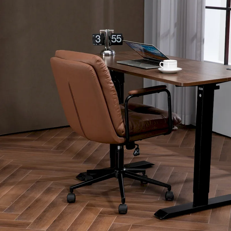 Office Chair,Mid Back Home Office Desk Task Chair with Wheels and Arms Ergonomic PU Leather Computer Rolling Swivel Chair