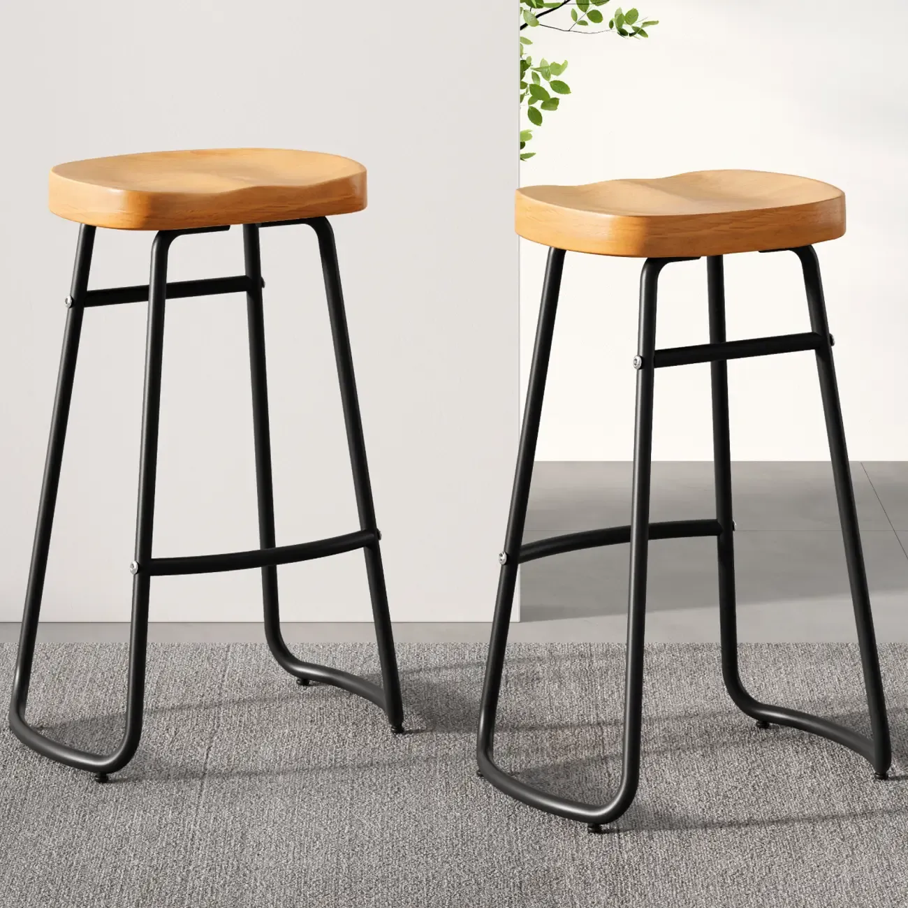 Brown Saddle Backless Counter Bar Stools with Footrest