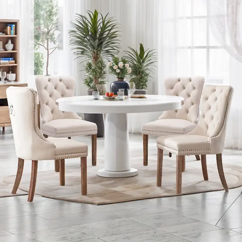 Upholstered Velvet Dining Chairs with Padded Seat Back and Solid Wood Legs (Set of 4)