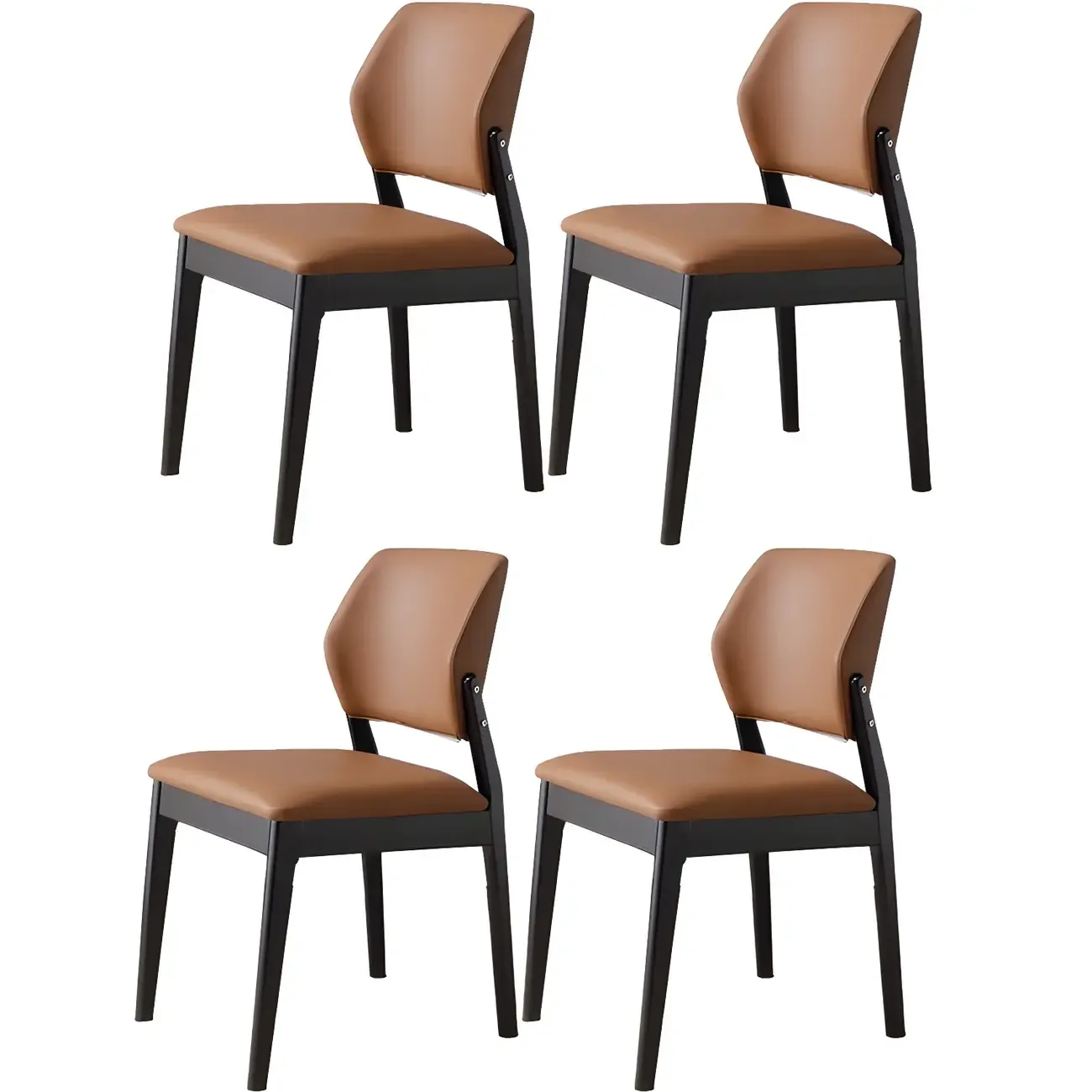 Modern Wood Faux Leather Beige Low Back Dining Chair
