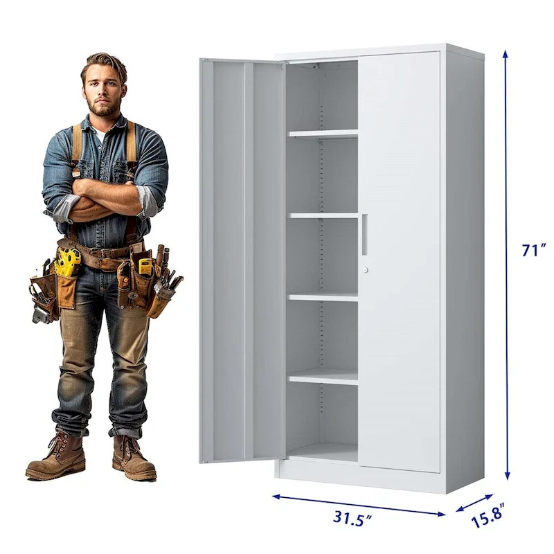 Metal Garage Storage Cabinet Tool Steel with Doors and 4 Shelves