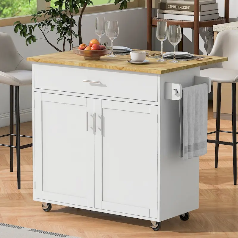 Rolling Kitchen Island with Divider and Internal Storage Rack