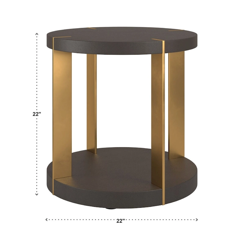 Vennesla Gold Finish Metal Dark Brown Faux Shagreen Round Table Set by iNSPIRE Q Bold