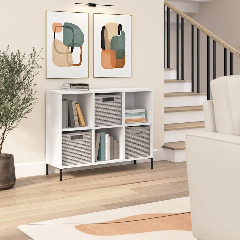 6-Cube Storage Organizer Bookcase with Steel Feet – Adjustable Shelves