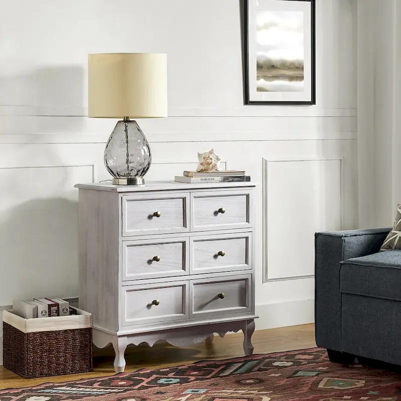 Distressed Farmhouse 3-Drawer Nightstand with Charging Station