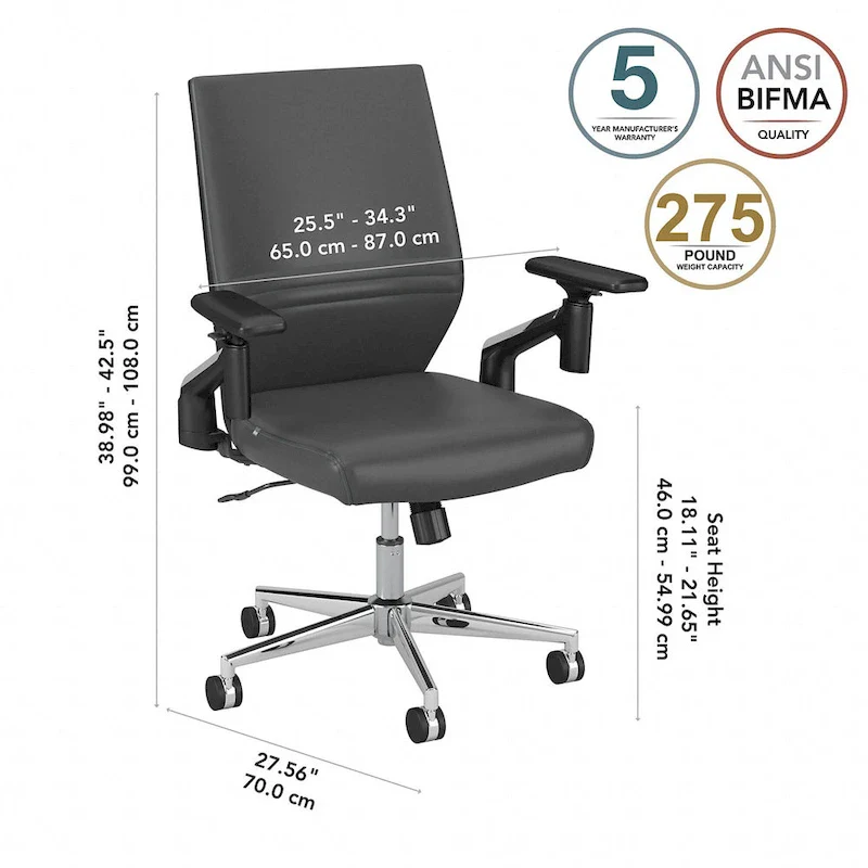 Cabot Mid Back Leather Office Chair by Bush Furniture