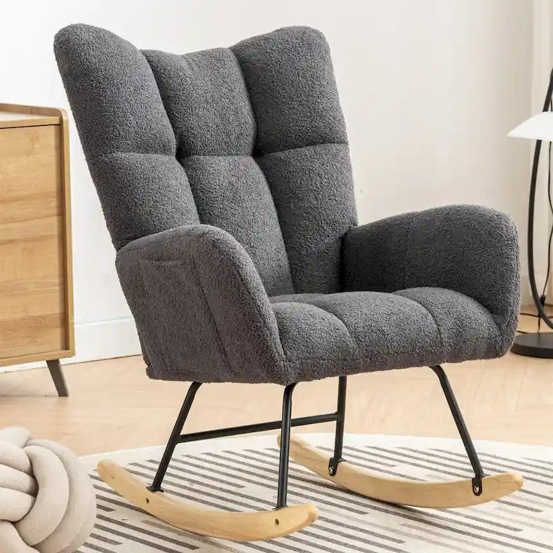 Upholstered Glider Rocking Chair – Velvet, High Backrest, Single Seat | Turmeric / Blue / Pink / Brown / Green / Yellow / Black / White & More