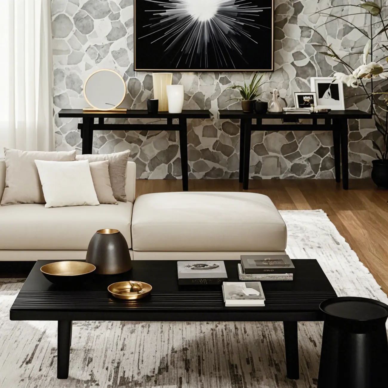 Black Rectangular Chic Rectangle Wood Coffee Table