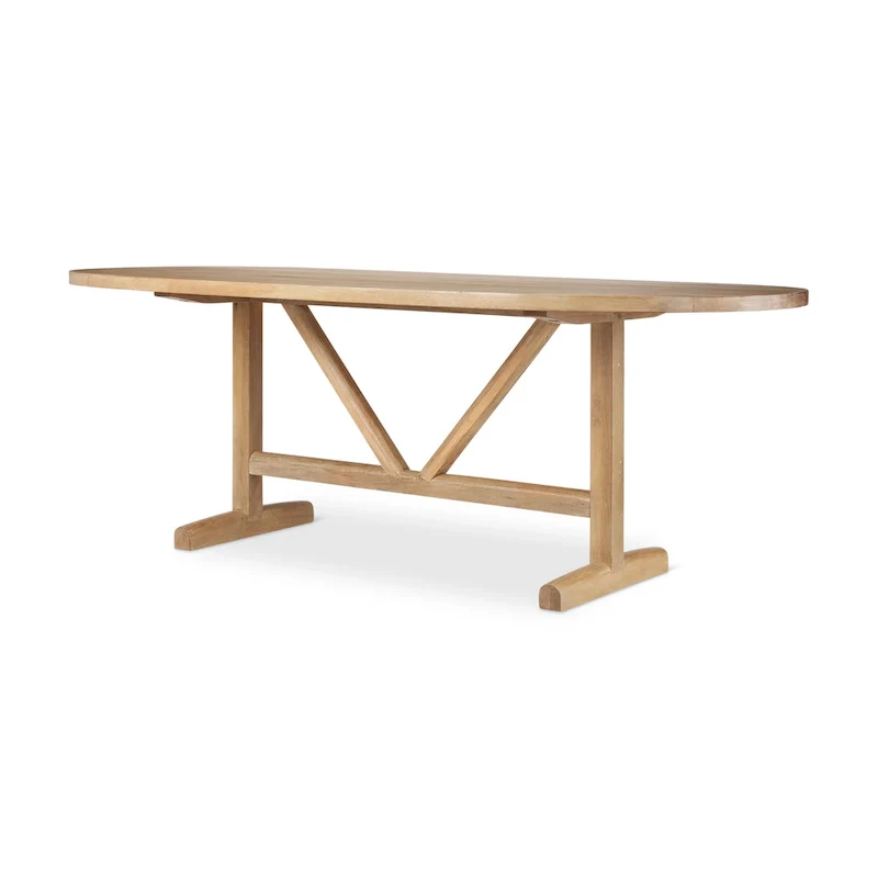 Scandinavian Solid Mango Wood Oval Dining Table, T-Shaped Legs, Seats 8, 84