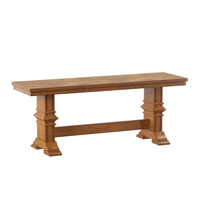 Two-Tone Trestle Leg Wood Dining Bench – Oak / Sage Green / Black / Berry Red / White / Grey / Dark Denim Base