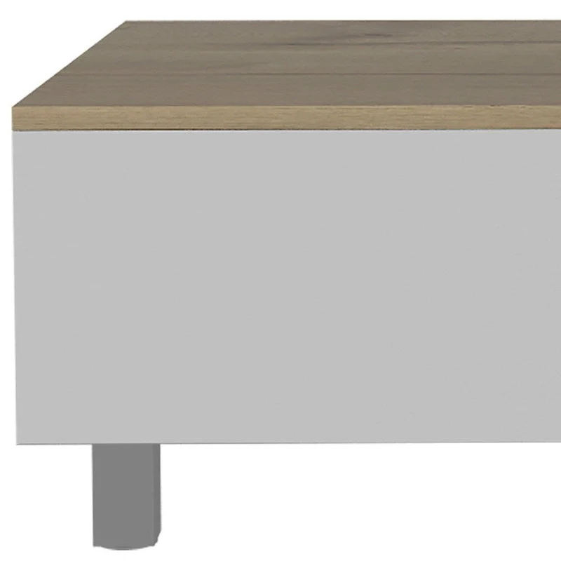 32 White And Light Oak Manufactured Wood Rectangular Lift Top Coffee Table With Drawer And Shelf - 21.4 H x 31.5 W x 21.4 D