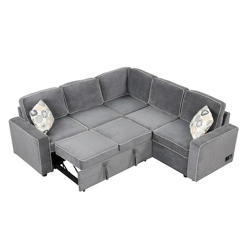 L-Shaped Reversible Chaise Sectional Sofa Pull Out Sofa Bed