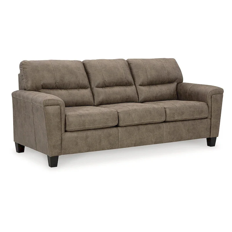Brown & Beige Two-Tone Upholstered Sofa – Contemporary Living Room Couch, Clean-Line Design