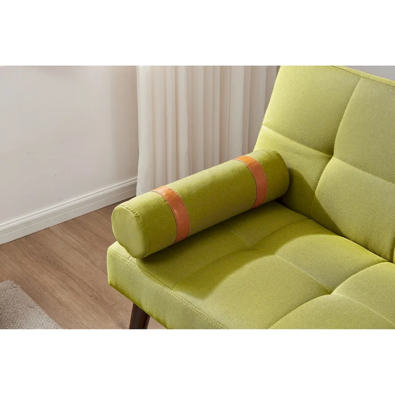 Convertible Sofa Bed Futon with Solid Wood Legs Linen Fabric Musterd Green