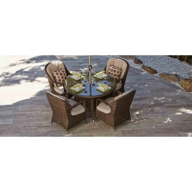 5-piece Patio Wicker Dining Set with Cushions Outdoor Furniture