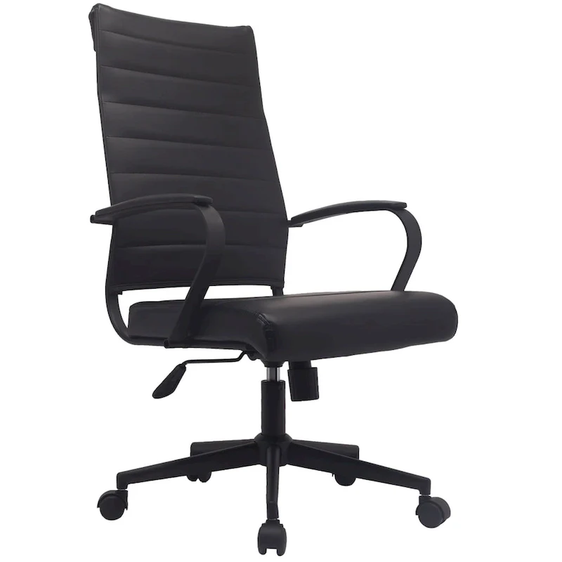 Modern High Back Office Chair Ribbed PU Leather Manager Tilt Conference Room Computer Desk Boss Task Executive Boss