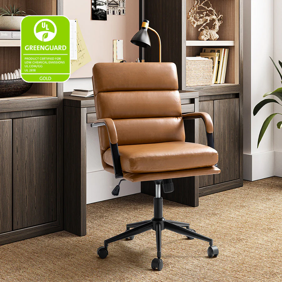 PU Leather Task Office Chair with 360° Swivel, Tilt Lock & Armrests | Camel / White / Black / Brown / Navy / Sage | Single Seat