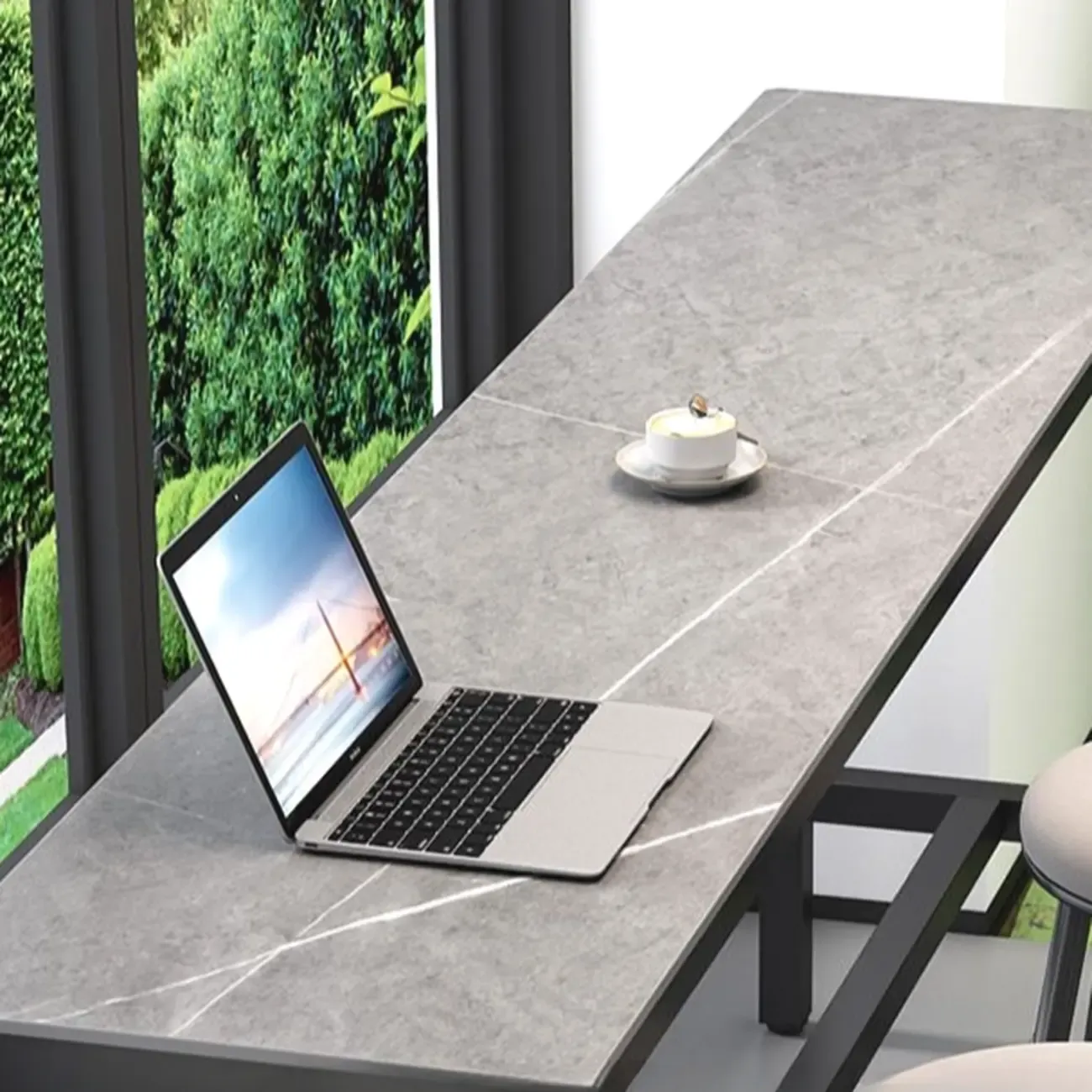 Modern Gray Quartz Metal Legs Bar Tables