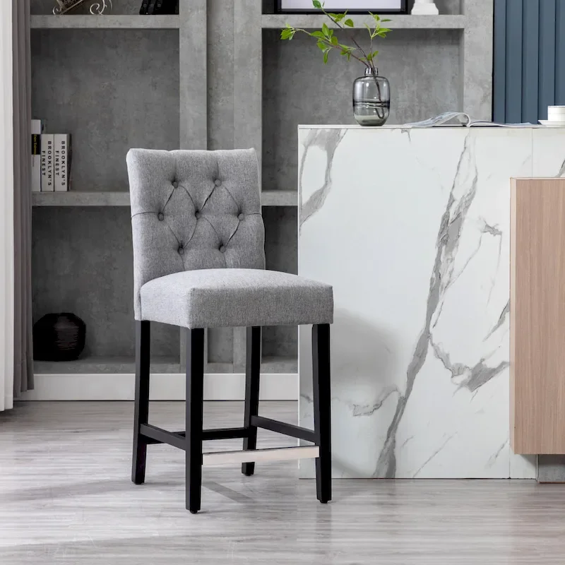 Button Tufted Counter Stool, Brown / Light Grey / Royal Blue / Grey / Beige, Seat for 1