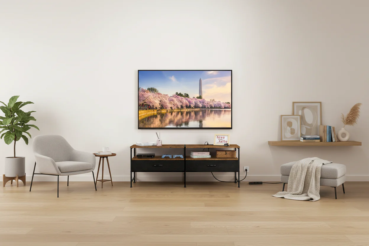 Brown / Black / Grey Low-Profile TV Stand with Drawers, Fits up to 65