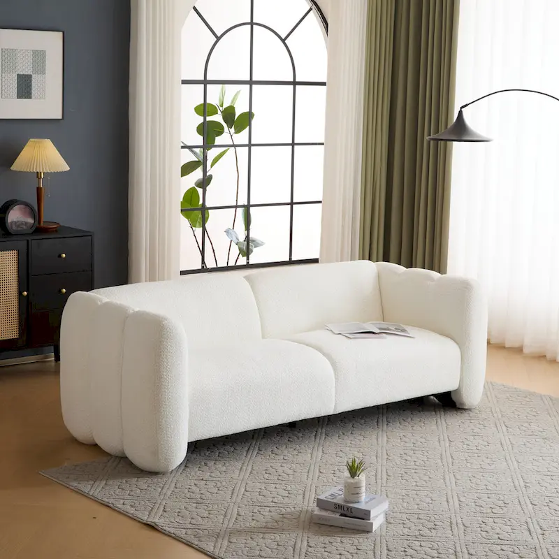 83-Inch 3-Seater Wave Design Sofa, Curved Silhouette, Plush Cushions, 900 lbs Capacity