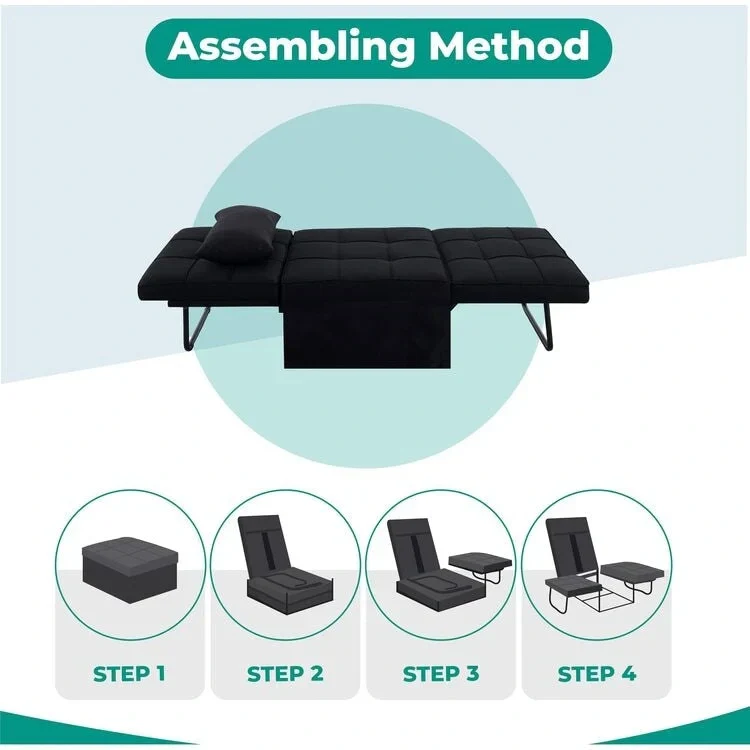 Sleeper Chair Bed, 4 In 1 Multi-Function Convertible Ottoman Bed, Breathable Linen Bed Chair, Convertible Sofa Bed